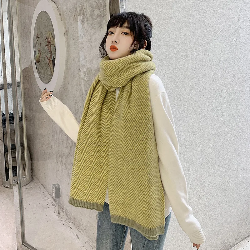 Осень зима шарф женский кашемировый толстый теплый елочка фулард Femme | Аксессуары