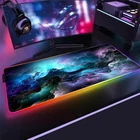 Цветной светящийся RGB игровой коврик для мыши, фиолетовый облако, космос, настольные компьютерные компьютеры, ноутбуки для CSGO, Dota, светодиодный ПК, геймерский коврик для мыши