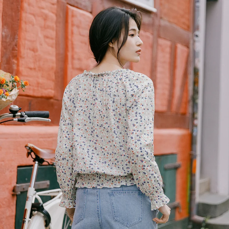 INMAN блузка на весну и осень милая элегантная женская с цветочным узором галстуком