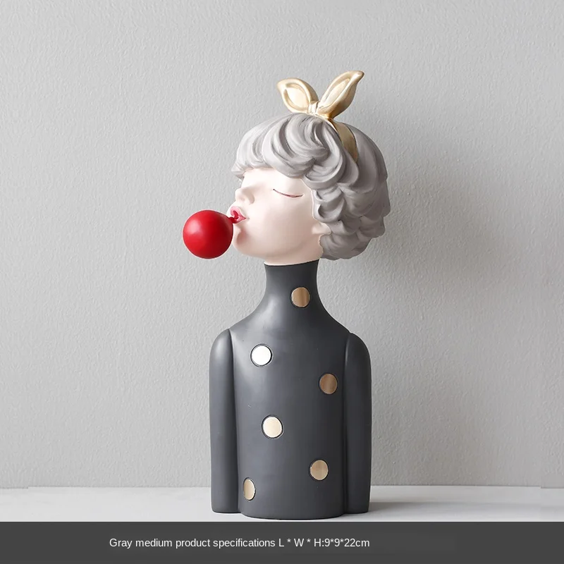 

2020 Nordic Ins Bubble Bow-Knot Girl Sculptures Resin Figurines For Home Decoration Accessories Fashion Girl/Firend/Wedding Gift