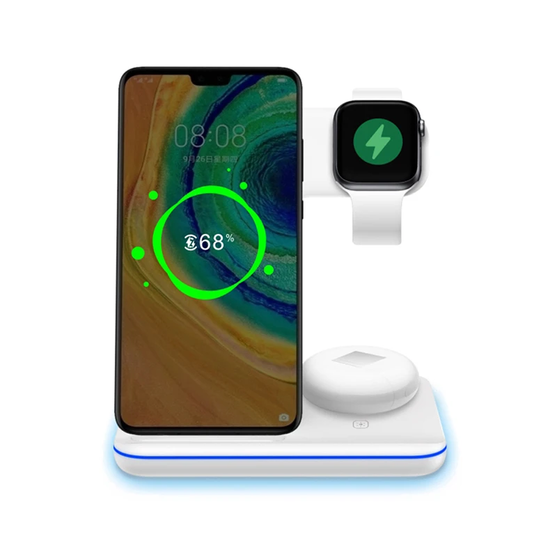 

Беспроводное зарядное устройство 3-в-1 Qi для IPhone 11 XS XR X 8 AirPods Pro, Зарядная база для Apple Watch IWatch 5 4 3 2 1