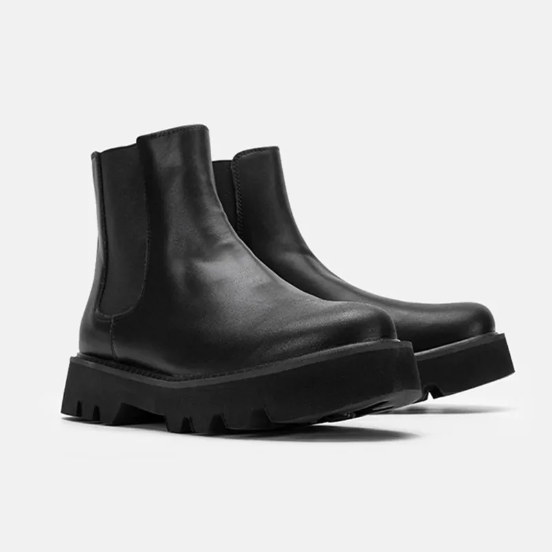 

Men'S Genuine Leather Boots Outdoor Shoes Ankle Chunky Boots Black Waterproof High Boots Men'S Platform Shoes Men Leather Boot