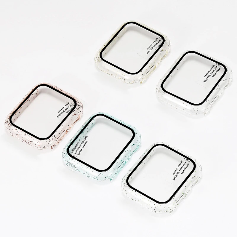 

Чехол для часов Apple Watch 6/5/4/3/2/1, прозрачный Блестящий жесткий корпус из поликарбоната + защита экрана из закаленного стекла, аксессуары для ум...
