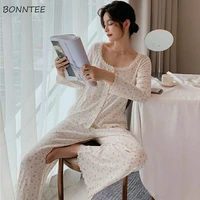 pajama sets women outfits homewear tender sleep wear retro spring soft print white lovely korean style stylish nighty aesthetic