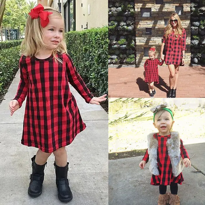 Fashion Long Sleeved Cotton Baby Kid Girl Plaid Dress Checked Party Princess Casual Dresses | Детская одежда и обувь