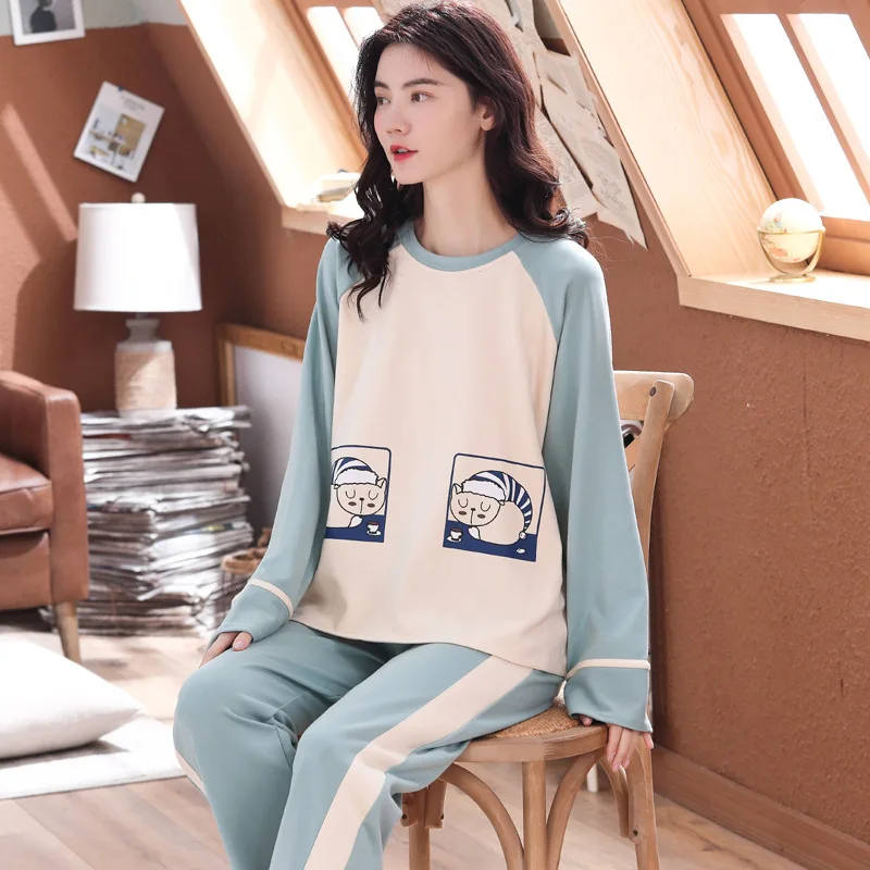 LYun осенние и зимние женские хлопковые пижамы теплые с рисунками из мультфильмов