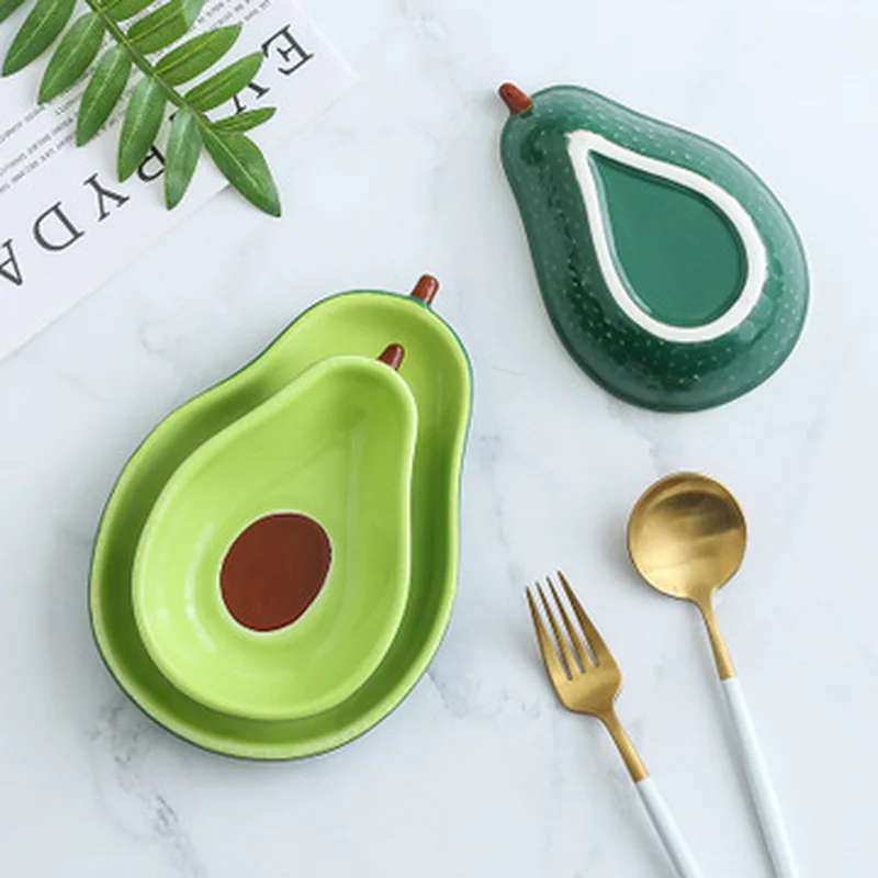 

Cute Avocado Storage Ceramic Salad Bowl Dish Fruit Shape Storage Trays Japanese Snack Dessert Tray Kitchen Tableware Ramen Bowl