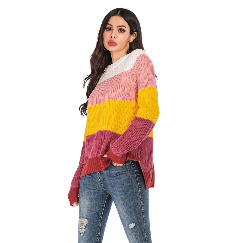 Женский трикотажный свитер в полоску 2 цвета размеры s-xl | Женская одежда