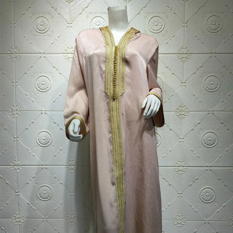 

Dubai Hooded Abaya Dress Robe Women France Velvet Ribbon Long Sleeve Moroccan Turkish Arabic Muslim Clothes Islamic Clothing Eid