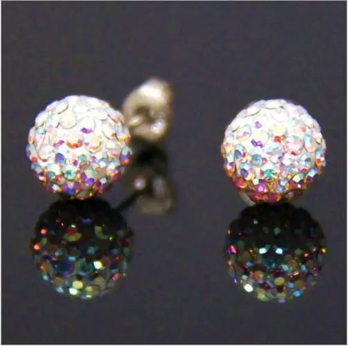 AB Colorful 19 цветов 10ММ Shamballa Бренд Сережки ввиде Диско Шара Shamballa Серьги из кристалов Украшения для Женщин - Окраска металла: AB Colorful