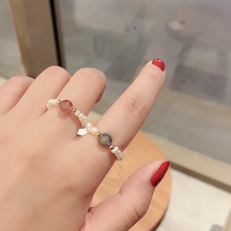 INS нишевые бусины на удачу лунный камень маленькое жемчужное кольцо женское