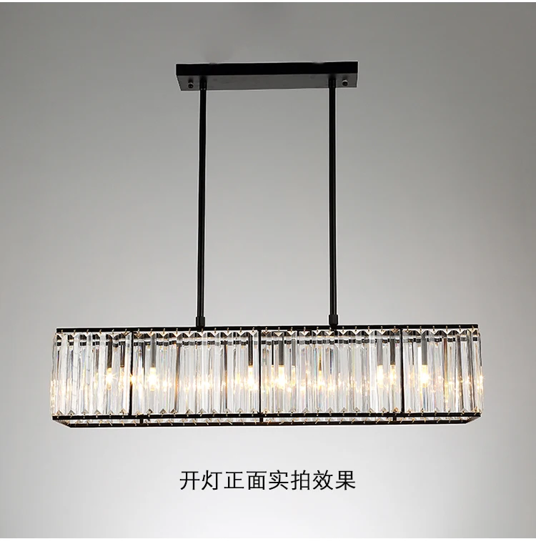 

American crystal chandelier living room lamp rectangular simple atmosphere wrought iron chandelier Nordic lamps light