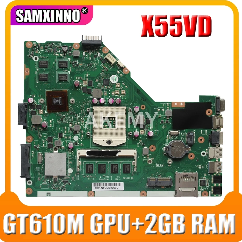 

Для ASUS X55VD X55C материнская плата для ноутбука X55VD REV2.2/2,1 HM76 PGA 989 N13M-GE6-S-A1 GeForce GT610M материнская плата 100% протестированная 2 Гб RAM