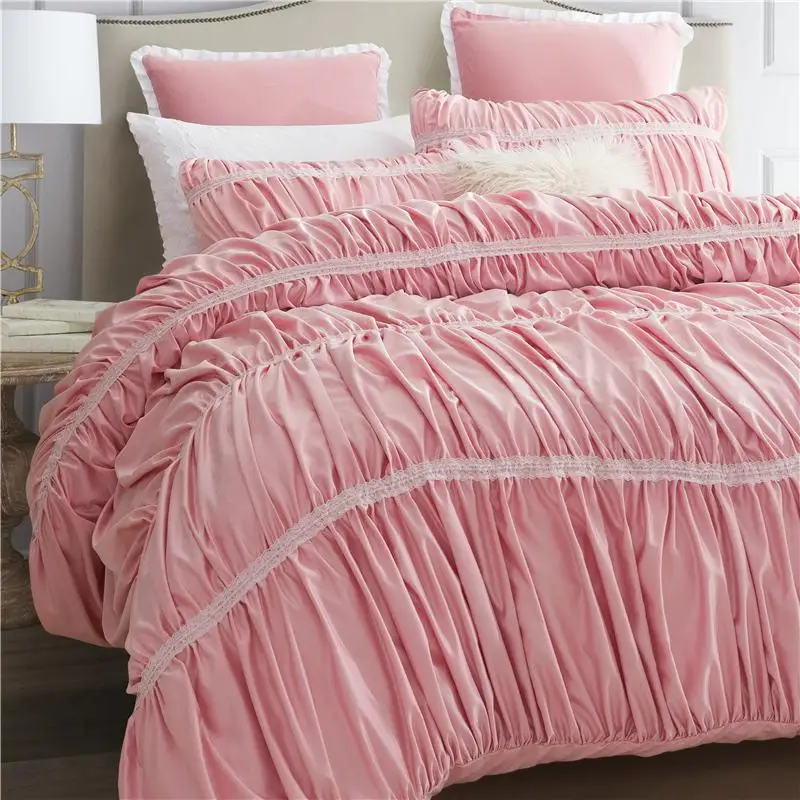 

Luxury Silk Cotton hand made fold fashion Bedding Set lace Duvet cover set Bed sheet bed linen Queen King size 4Pcs