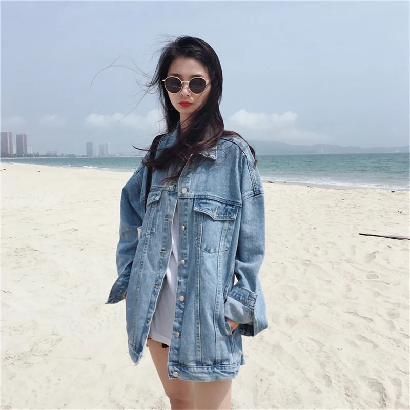 Женская джинсовая куртка в стиле Харадзюку свободная винтажная однобортная с