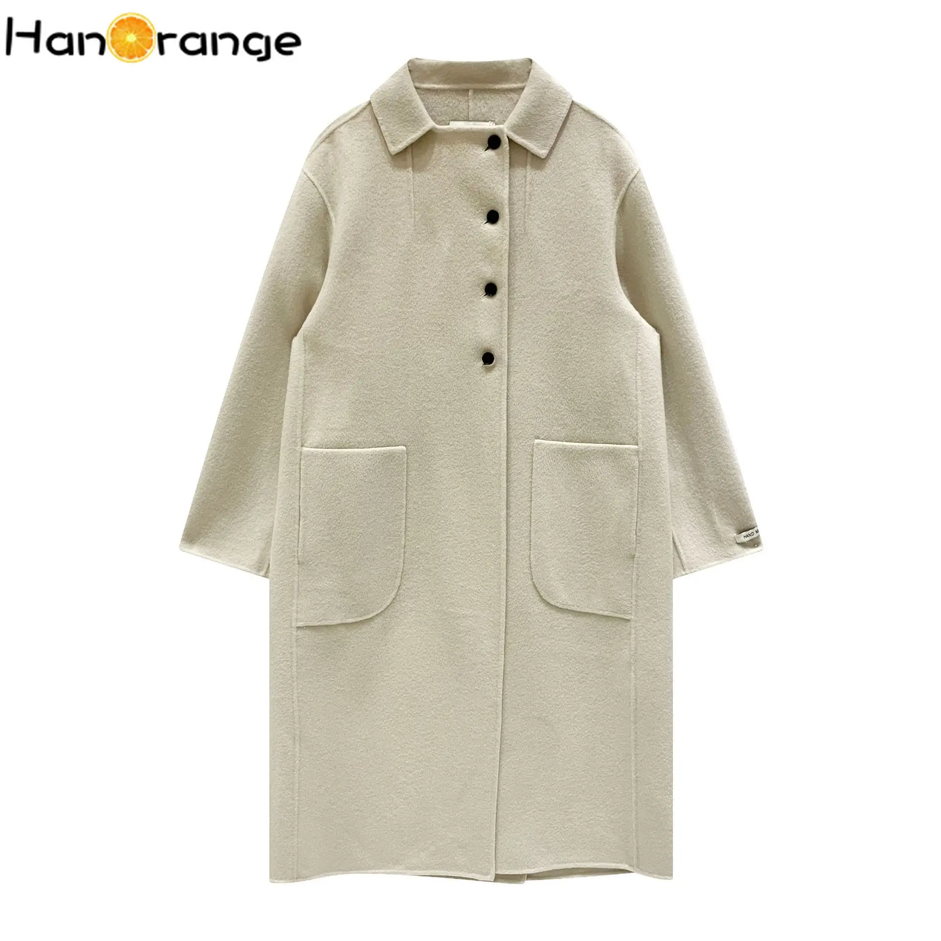 

HanOrange Women Double-sided Long Cashmere Coat Female Camel Woolen Coat 2021 Winter Long Outwear Women