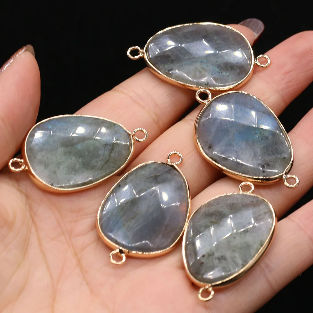 

Natural Semi-precious Stone Pendant Connector Flash Labradorite DIY Jewelry Making Necklace Bracelet Gift