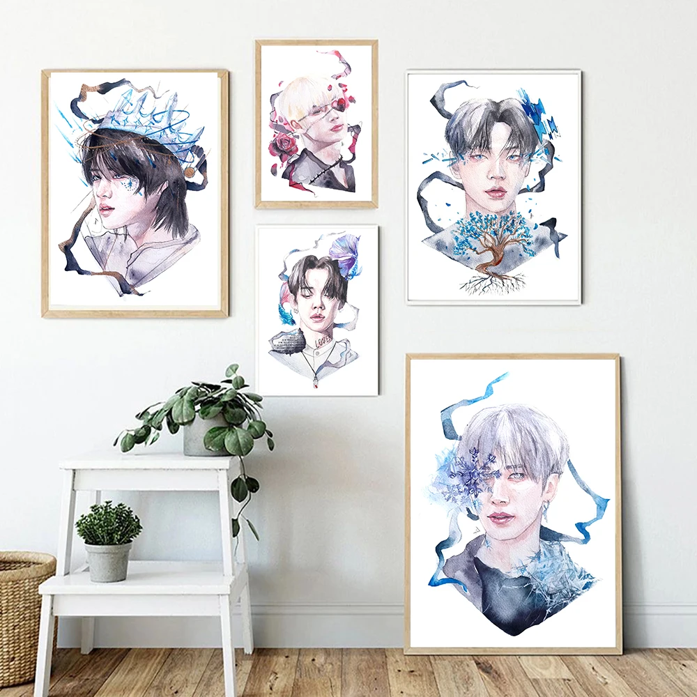 

Canvas Painting Boy-Band TXT Poster Modern Music Star Watercolour Wall Art Prints Aesthetic Pictures for Bedroom Home Decoration
