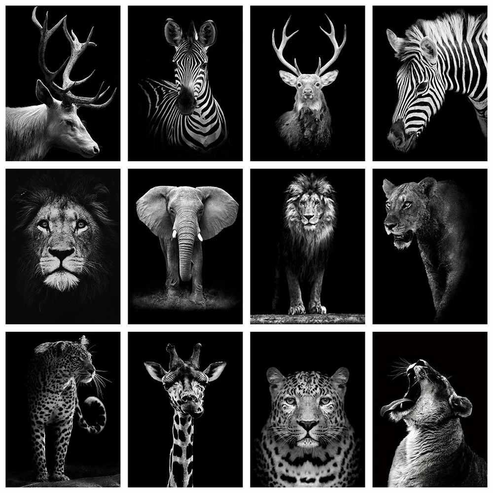 

5D DIY Diamond Painting Black And White Fashion Lion, Tiger Rhinestone Mosaic Mosaic Cross Stitch Animal Decorative Painting