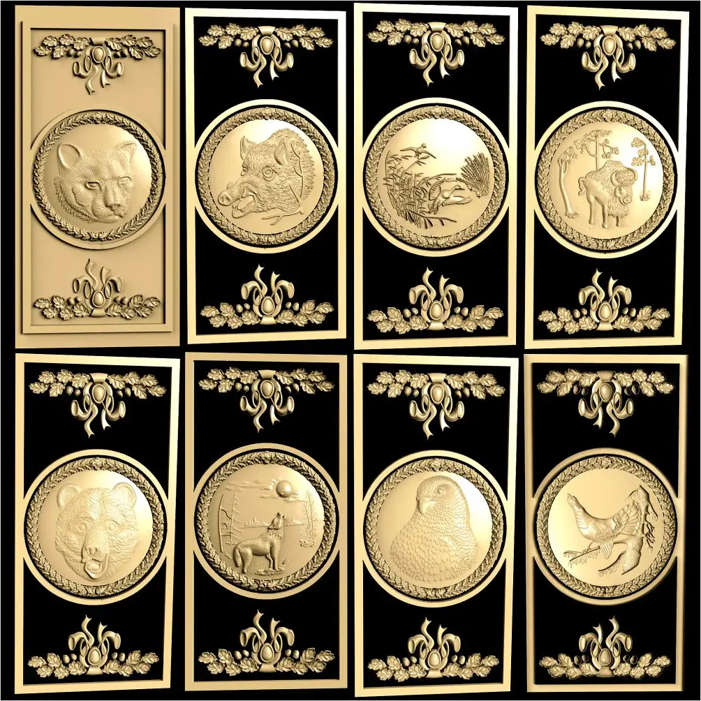 Декоративные 3d панели для дверей и шкафов 8 шт. рельефная модель с животными