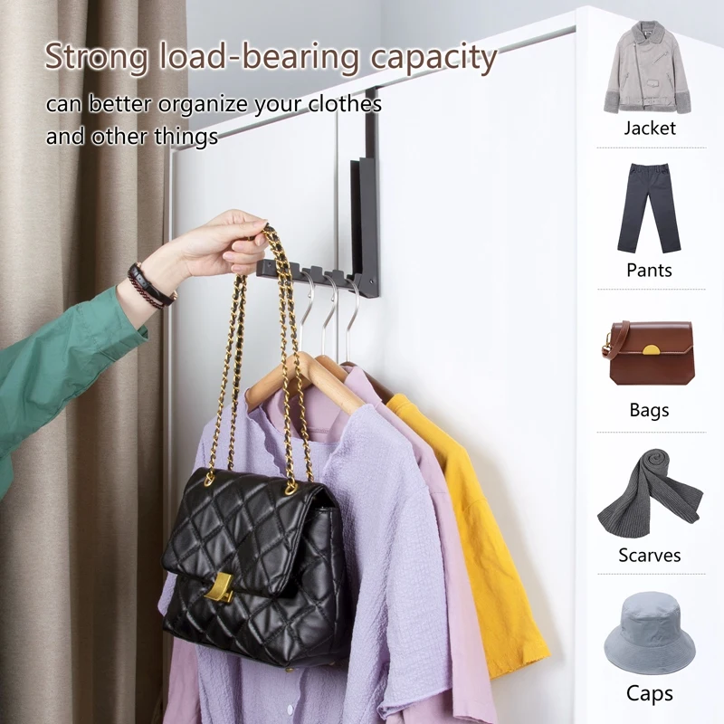 

2 Pack Over the Door Hooks, Foldable 4 Hooks Door Hangers Wardrobe Hooks for Hanging Clothes, Towels, Coats and More