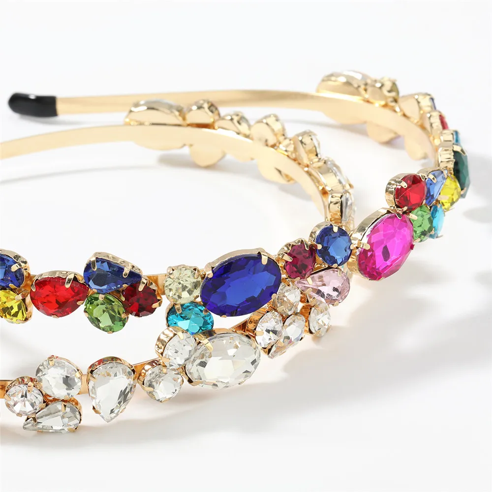 

Colorful Gem Baroque Geometric Glass Diamond Headbands For Women Crystal Hair Accessories Headband Girls Crown Flower Hairbands
