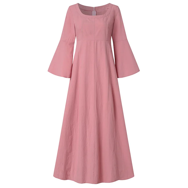 

New Women Casual Basic Spring Autumn Long Solid Dress Fashion Loose Plus Size S~5XL