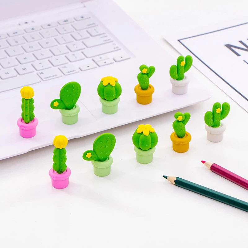 

Free shipping 12packs Creative Cactus Series Eraser Set Pencil Rubber Cute Style Students Eraser Gift Material Escolar