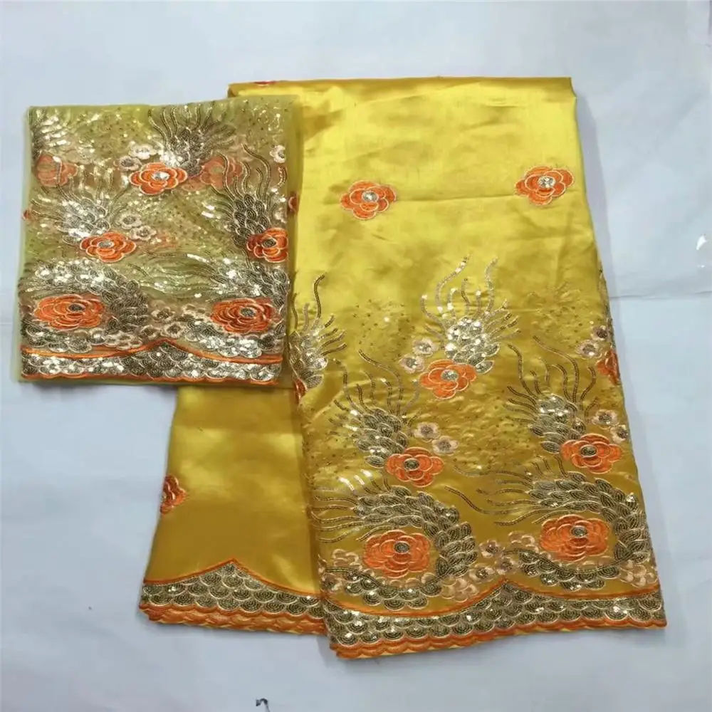 

African George Fabric High Quality Indian Raw Silk George Wrappers Hot Nigerian Lace Fabrics Set with Net Lace for Wedding