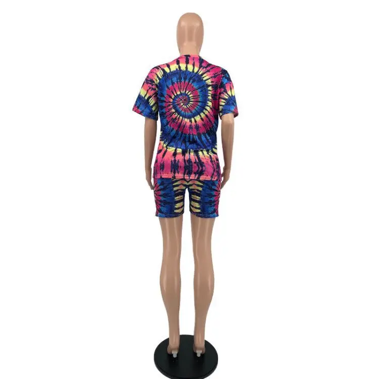 

Zoctuo Color Stripes Print Two Piece Short Set For Women O Neck T-Shirt Womens Sets Sexy Casual Short Sleeve Two Piece Outfits