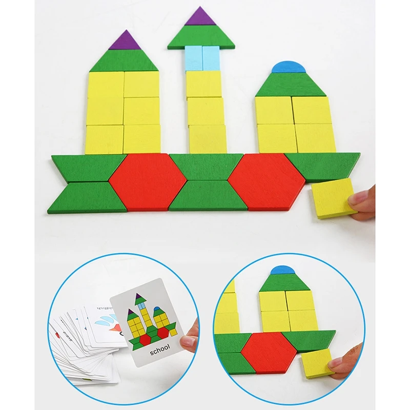 

Wooden Pattern Blocks Jigsaw Puzzle Sorting and Stacking Games Educational Toys for Toddlers Kids Boys Girls