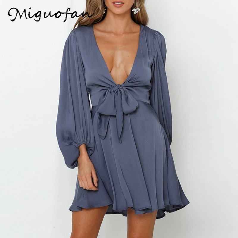 Женское Бандажное платье с длинным рукавом повседневное пляжное мини глубоким