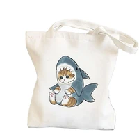shark cat cartoon fashion funny shoulder shopping bag cute canvas bags harajuku large capacity messenger women bags cool wallet