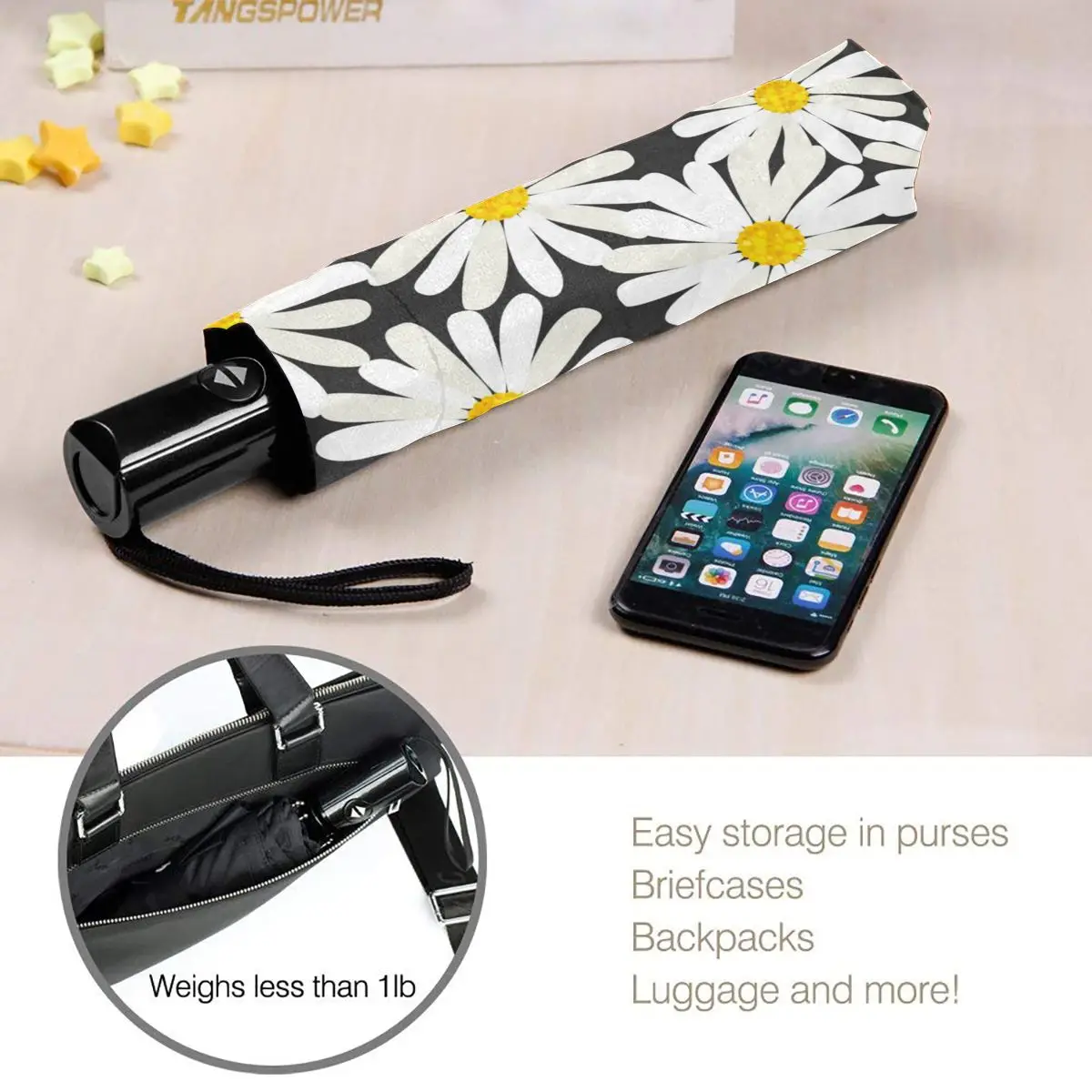

Daisies Pattern Windproof Automatic Folding Inverted Umbrella Portable Paraguas for Man Woman