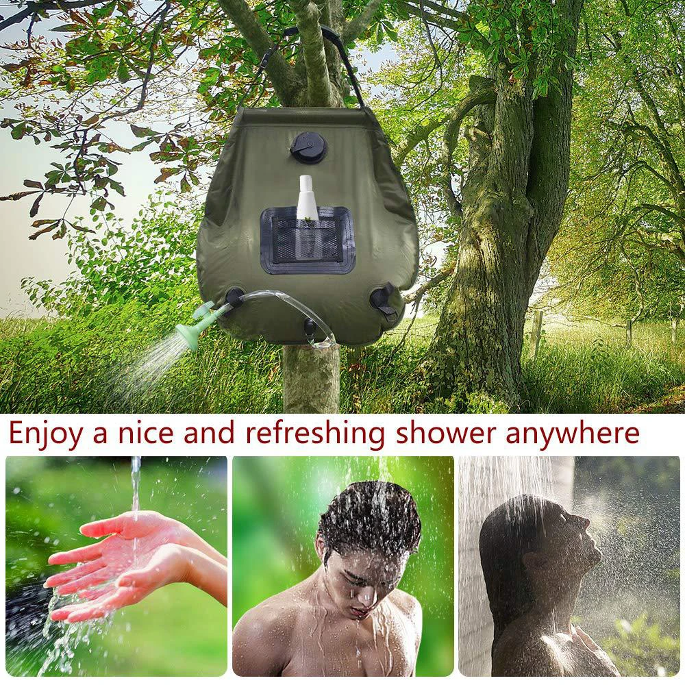 

20L Water Bags For Outdoor Solar Hiking Camping Shower Bag 20L Heating Camping Shower Hydration Bag Hose Switchable Shower Head