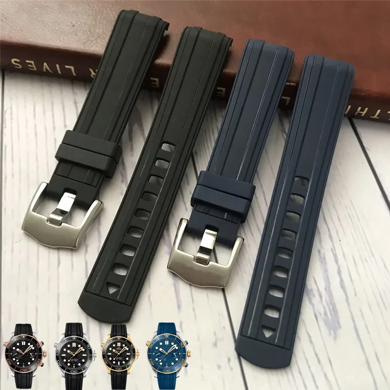 

Ремешок силиконовый мягкий 20 мм для часов Omega, ремешок для часов Seamaster 300, аксессуары для браслета speedmaster Ocean, черный, синий