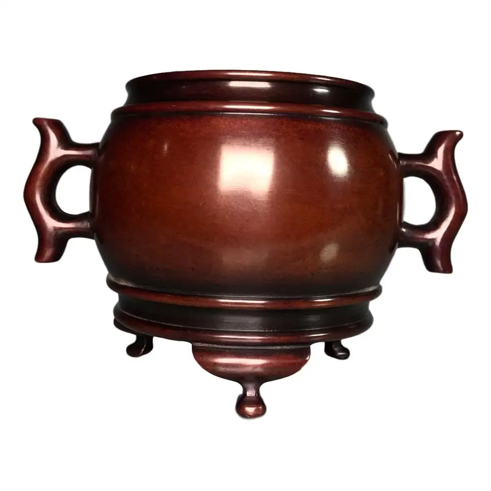 

LaoJunLu Real Red Copper Jujube Skin And Red Incense Burner Ornaments [Style: Ming Xuande Years] Height 10.5Cm Imitation