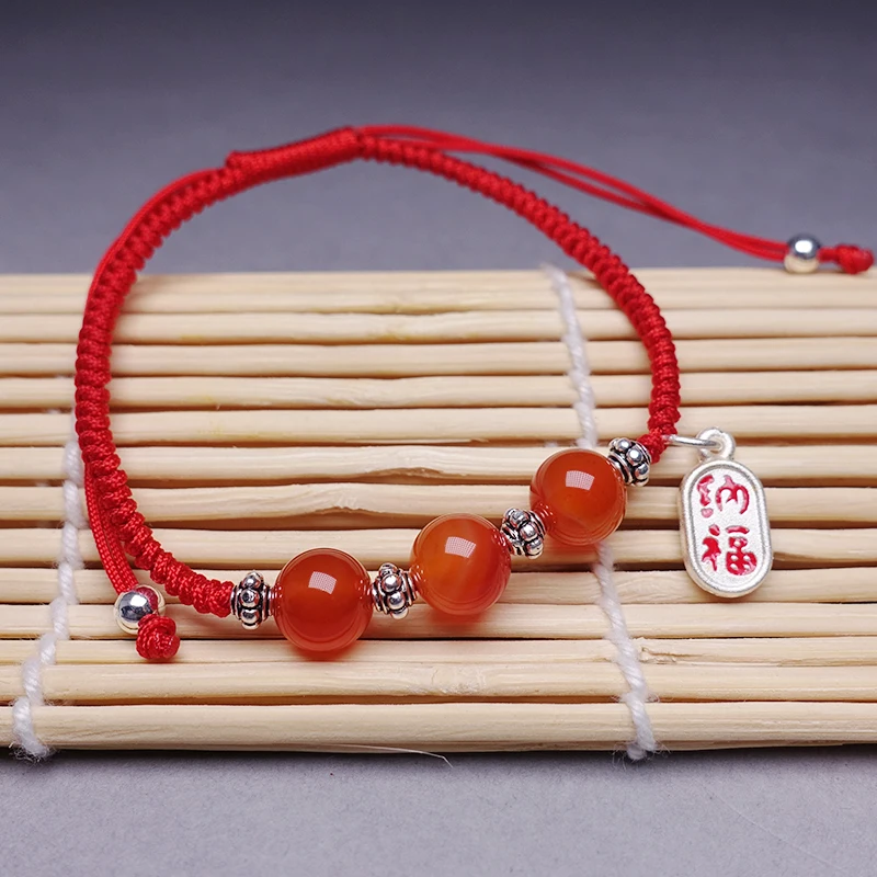 Женский браслет из натурального агата очаровательный Настоящее серебро 925 пробы