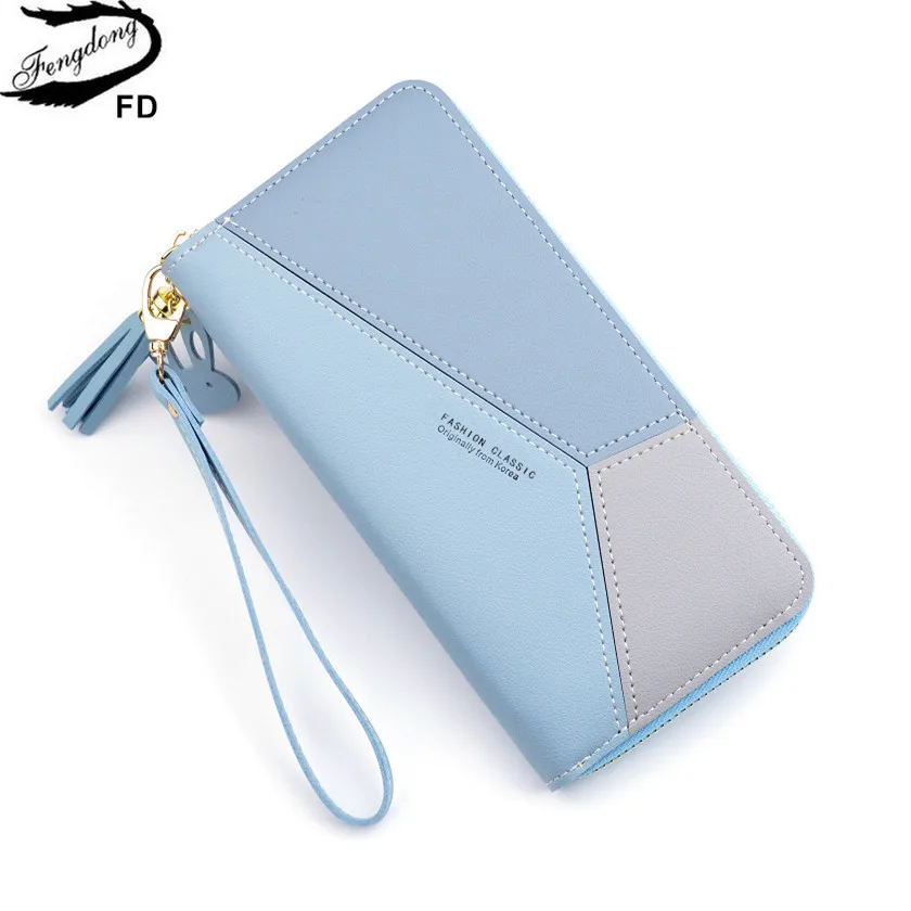 

Fengdong women leather wallet female long phone wallet fashion PU leather purse id credit card holder New Year gifts for girls