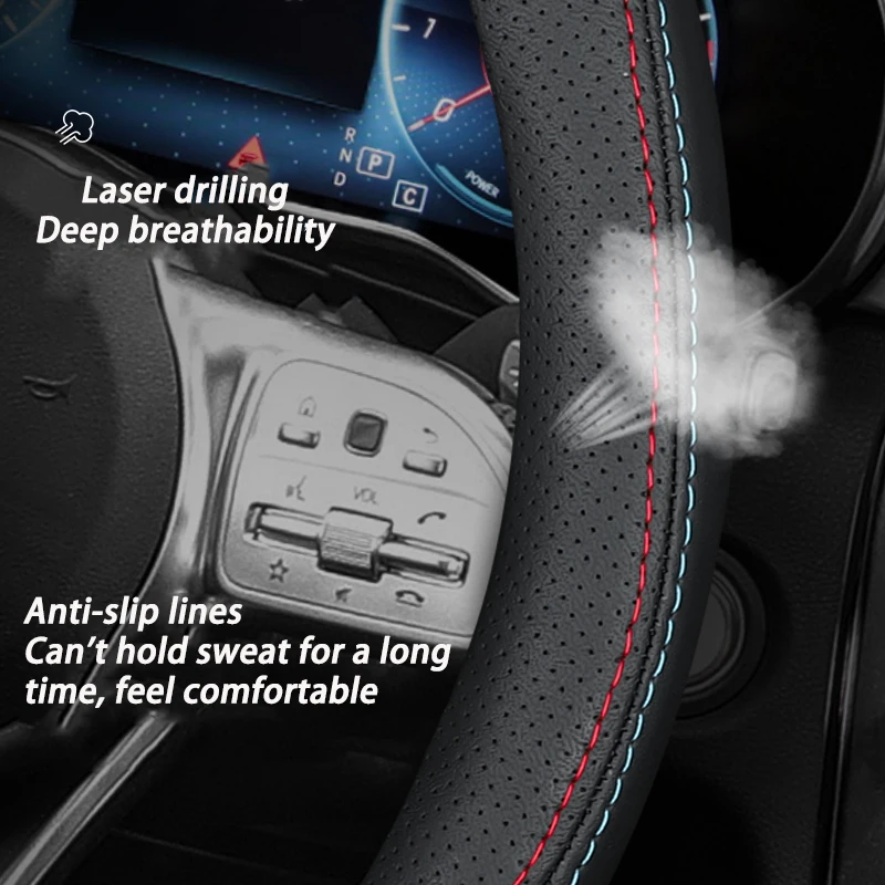 Противоскользящий кожаный чехол на руль автомобиля для Kia D-образной модели |