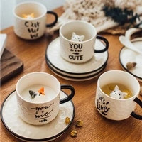 ceramic mug creative cartoon embossed small animal mug cat coffee cup with saucer household milk cup couple gift