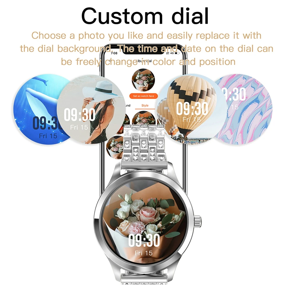 Watch Women  Diamond Strap DIY Watch Face Full Stainless Steel Smart Watch for Women IP68 Waterproof Watch Women