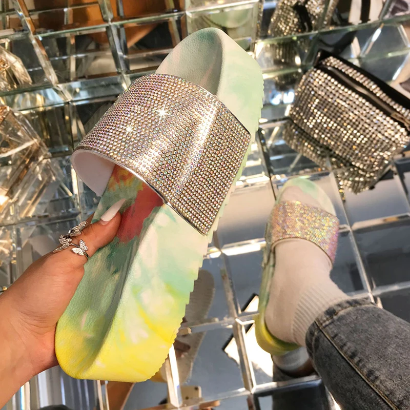 

Platform Women Sandals Crystal Single Band Female Slippers Summer Women Slippers Fashion Rhinestone Women's Shoes