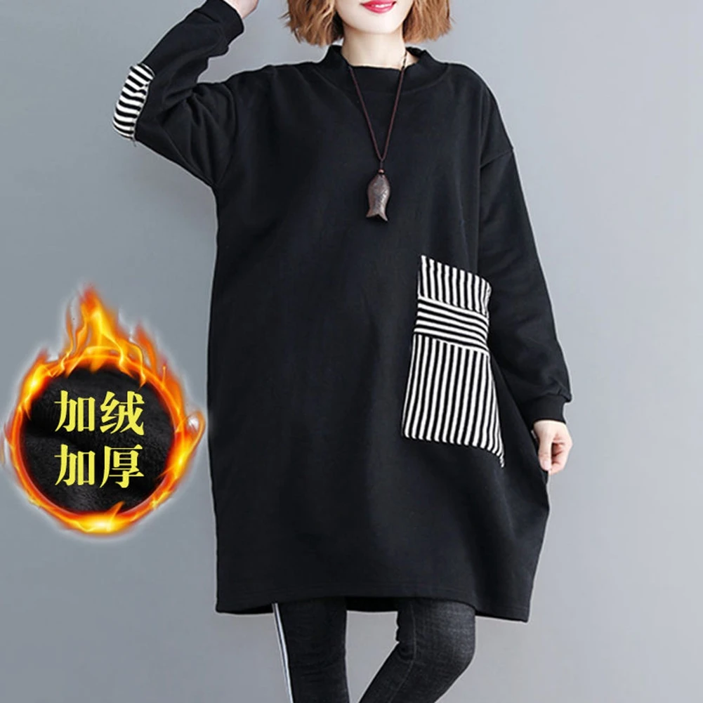 

2021 Fashion Women Winter Oversize Sweatshirts Woman Thick Plush O Neck Long Pullovers Hoodies Female Plus Size Casual Shirt Top
