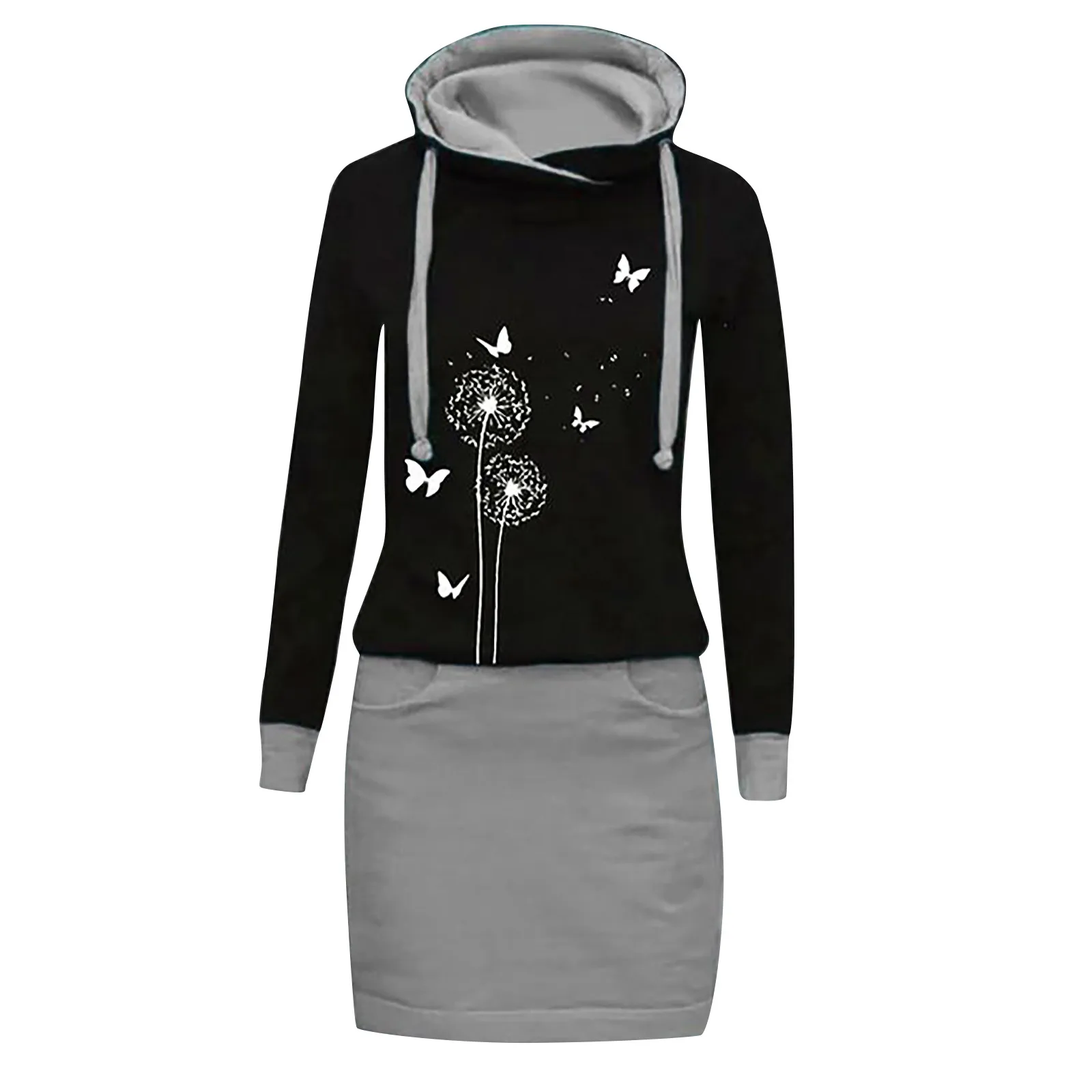 

Dresses For Women Casual Floral Print Stitching Long Sleeve O-Neck Knee-length Loose Dresses vestidos De Otoo Para Mujer