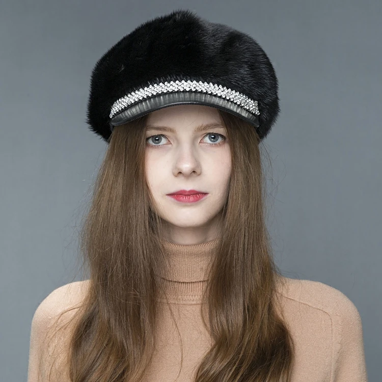 Natural Winter Hats for Women Real Mink Fur Caps Fashion Autumn Bonnet Women's Sheepskin Leather Hat Czapka Zimowa MY815