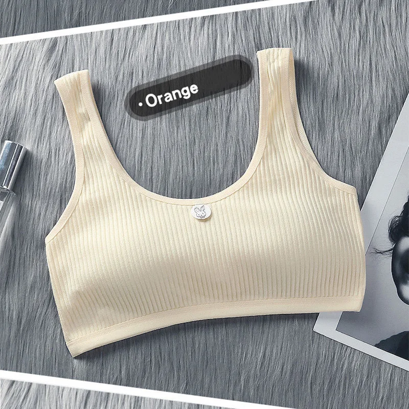 

Underwear Women Korean Vest Without Steel Ring Tank Top Cropped Mujer Camisetas Solid Color Young Girls Kawaii Cartoon Bra