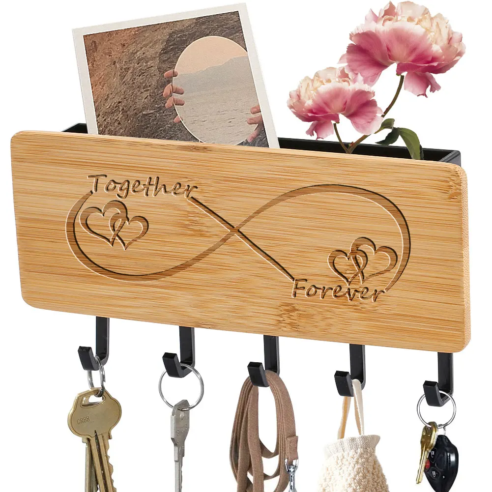 

Personalized customization Key holder together forever Decorative storage rack High quality bamboo Wall-mounted Multifunctional