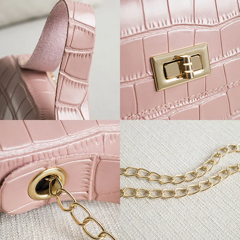 

Solid PU Fashion Women Bags 2020 New Crocodile Pattern Handbag Shoulder Messenger Bag Chain Lock Women Small Square Bag Dropship