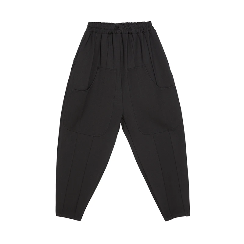

Black High Waist Harem Pants Women Pleated Elastic Waist Pockets 2021 Spring Autumn Loose Casual Trousers Fashion Streetwear